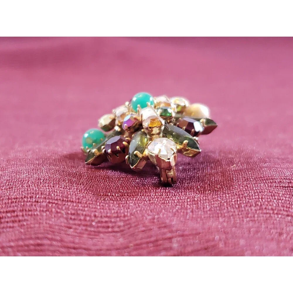 Vintage Unsigned Multi Colored Faux Pearl, Rhinestone, Bead Tree Pin/Brooch